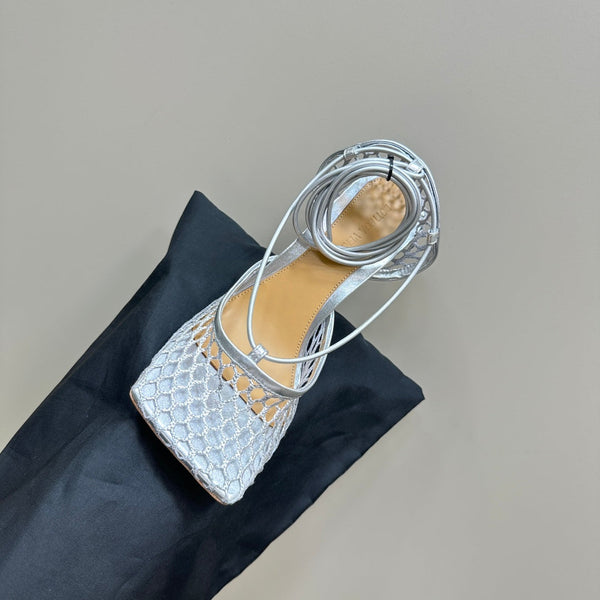 BV 26s Stretch High Heels 9cm Silver Metallize Mesh Leather