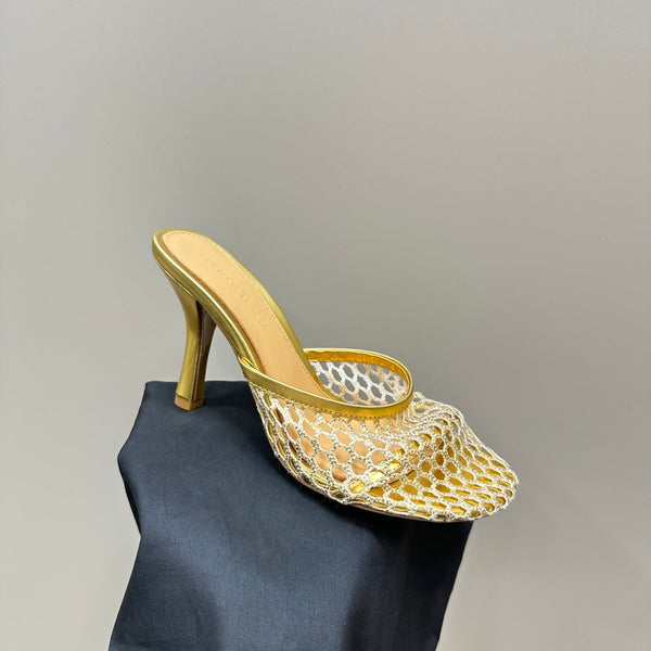 BV 26s High Mule 9cm Gold Metallize Mesh Leather