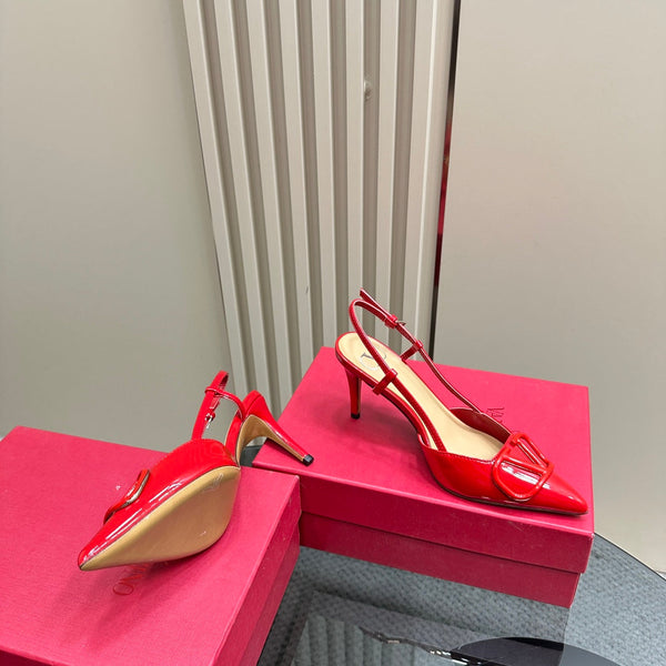 VLOGO SIGNATURUE CHERRY RED PATENT LEATHER SLINGBACK PUMP 80MM