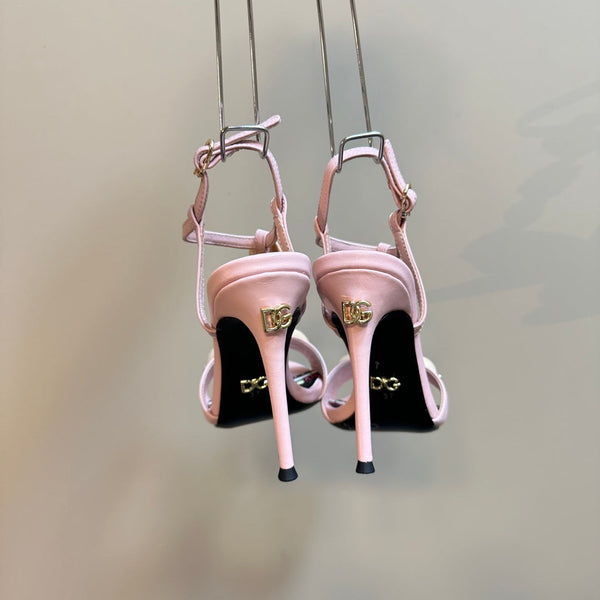 DC 24 Shell Rhinestone High Heel Sandals Pink Cowhide & Sheepskin 946157