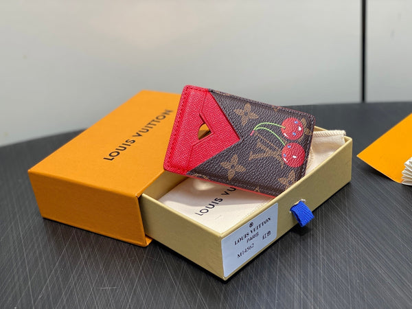 LV x TM Porte-Cartes Magnet Brown Red Monogram Canvas