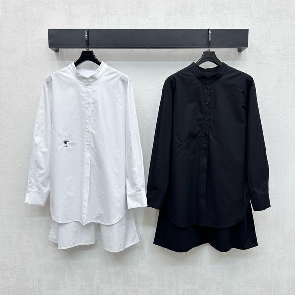 CD SS26 Broadcloth Long Stand Collar Shirt Black Polyester 351872