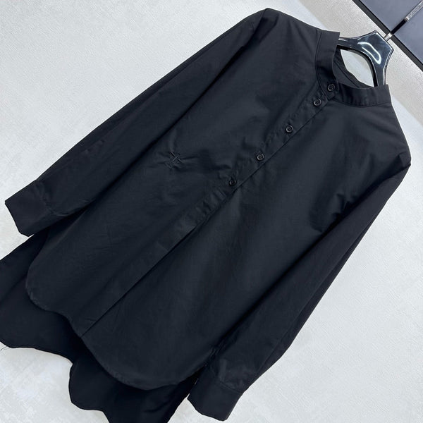 CD SS26 Broadcloth Long Stand Collar Shirt Black Polyester 351872
