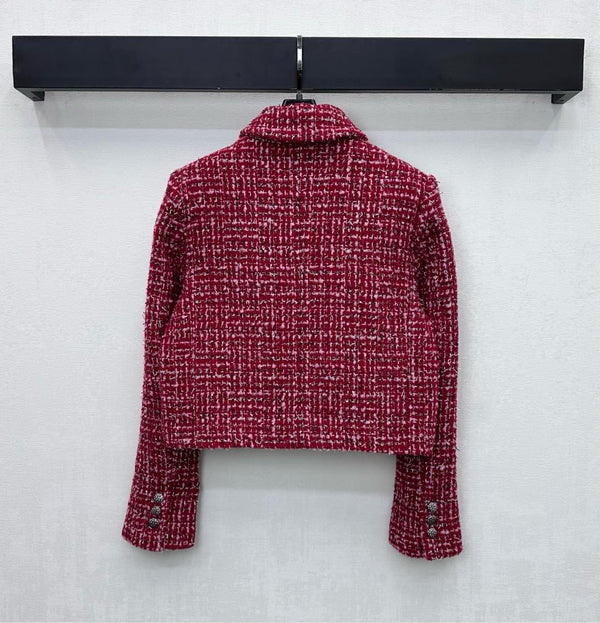 Chanel 25 Coat With Lapel Brooch Red Wool 319938