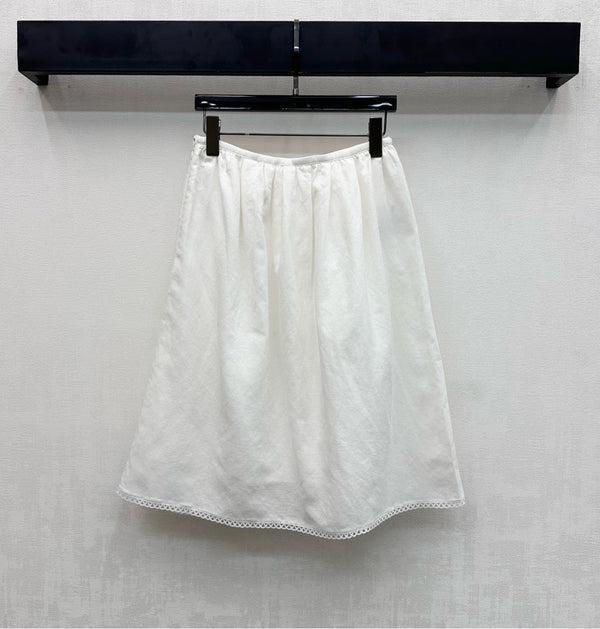 Miu SS26 Set Scalloped-Collar Shirt A-line Skirt White Cotton Linen 351916
