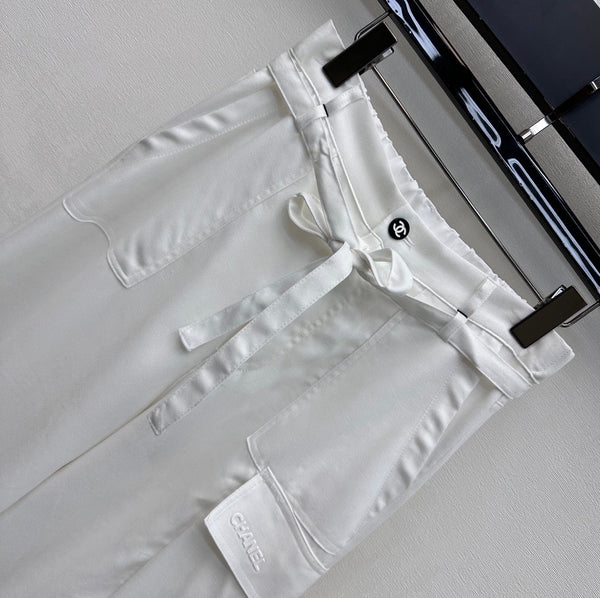 CC 26s Straight-Leg Trousers White Linen Rayon Polyester 363900