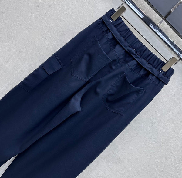 CC 26s Straight-Leg Trousers Navy Blue Linen Rayon Polyester 363902