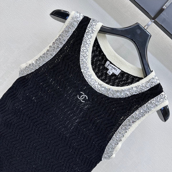 CC 26s Knit Vest Black Wool Polyester 378381