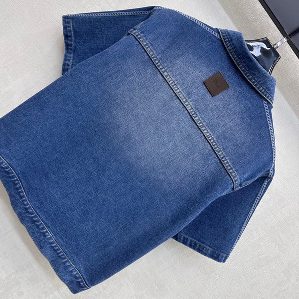 CD 26s Side Logo Short Sleeve Denim Jacket Medium Blue Cotton 427653