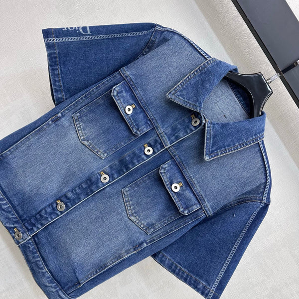 CD 26s Side Logo Short Sleeve Denim Jacket Medium Blue Cotton 427653