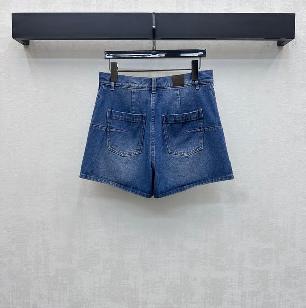 CD 26s Side Logo Denim Shorts Patch Pockets Medium Blue Cotton 427652