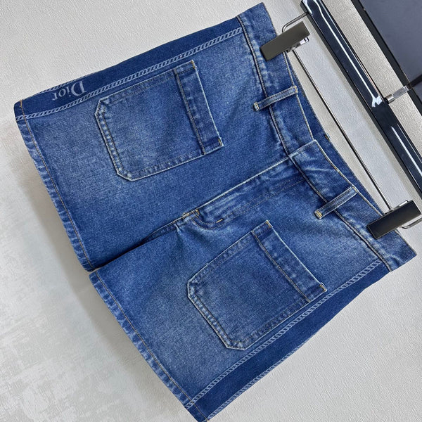 CD 26s Side Logo Denim Shorts Patch Pockets Medium Blue Cotton 427652