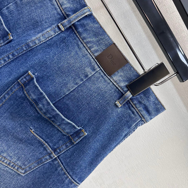 CD 26s Side Logo Denim Shorts Patch Pockets Medium Blue Cotton 427652
