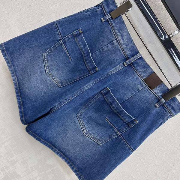 CD 26s Side Logo Denim Shorts Patch Pockets Medium Blue Cotton 427652