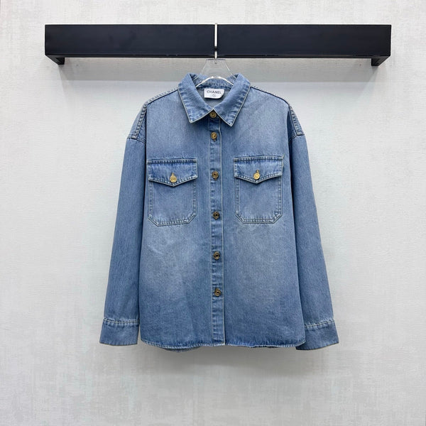 CC 26S Letter Button Collared Shirt Denim 422637