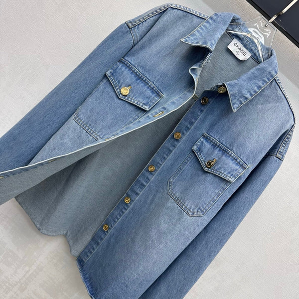 CC 26S Letter Button Collared Shirt Denim 422637