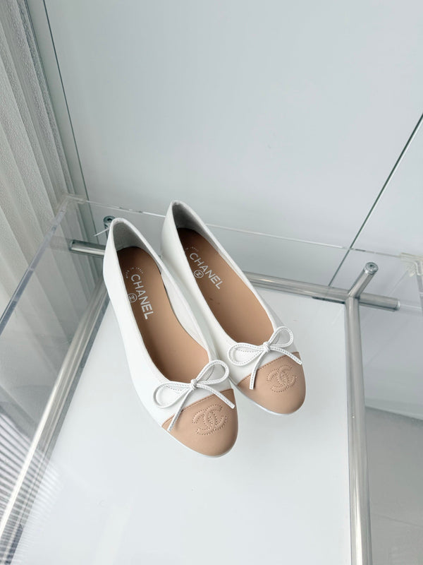 Chanel 2026 Ballet Flat Beige White Lambskin 697405