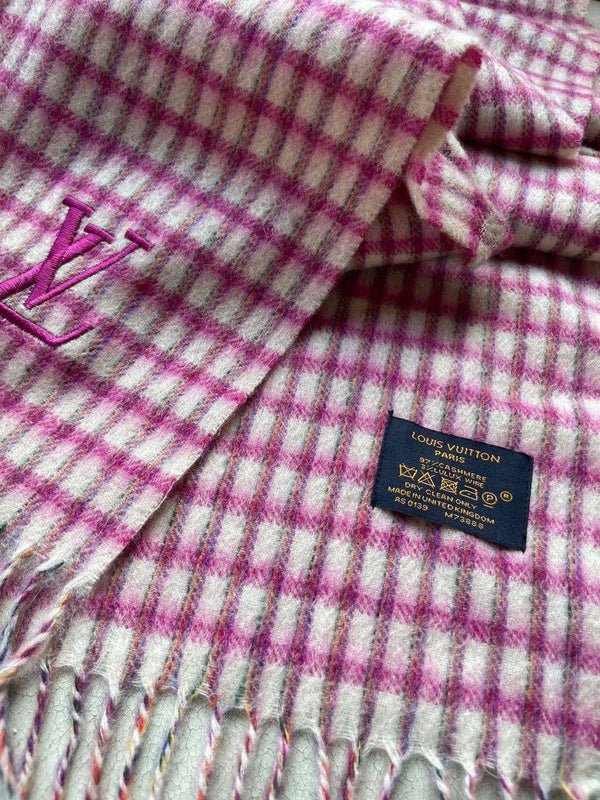 LV Embroidery Scarf 180cm Dark Pink Cashmere 967130