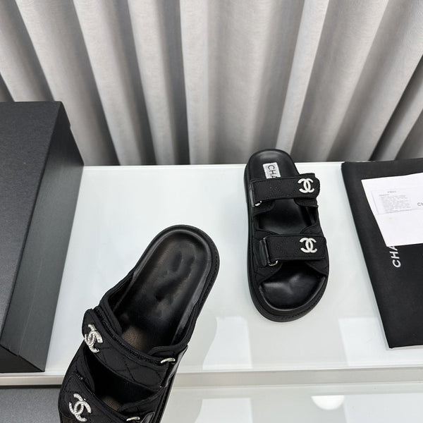 dad sandals black textile mules