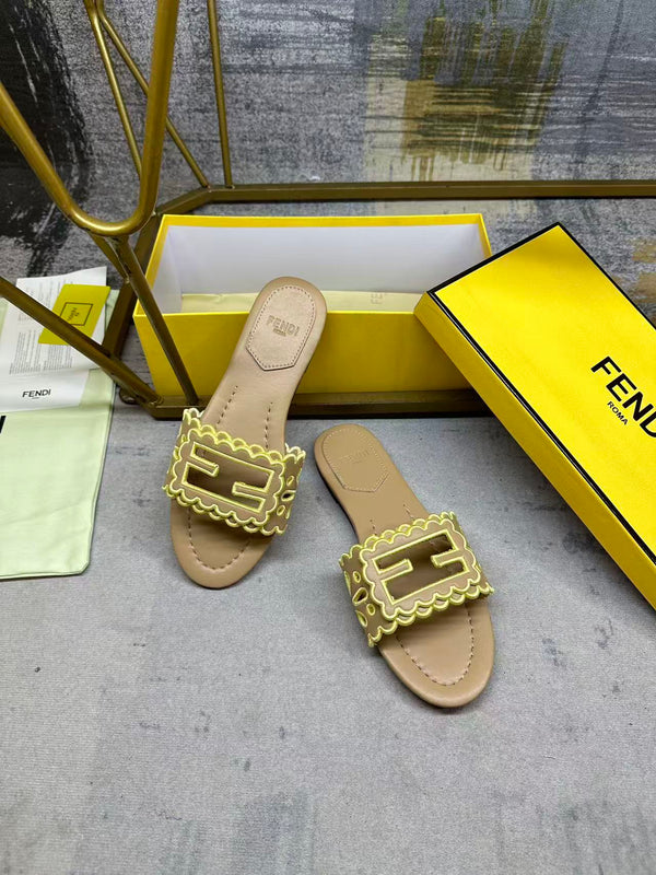 FF Baguette Slides Embroidered Beige Nappa Leather 826564