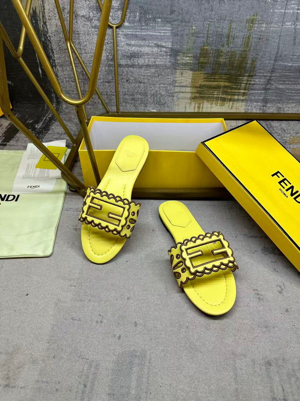 FF Baguette Slides Embroidered Yellow Nappa Leather 826565