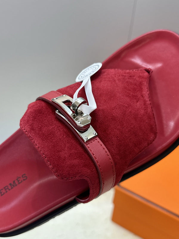HM 26s Empire Sandal In Burgundy Red Suede Silver Hardware