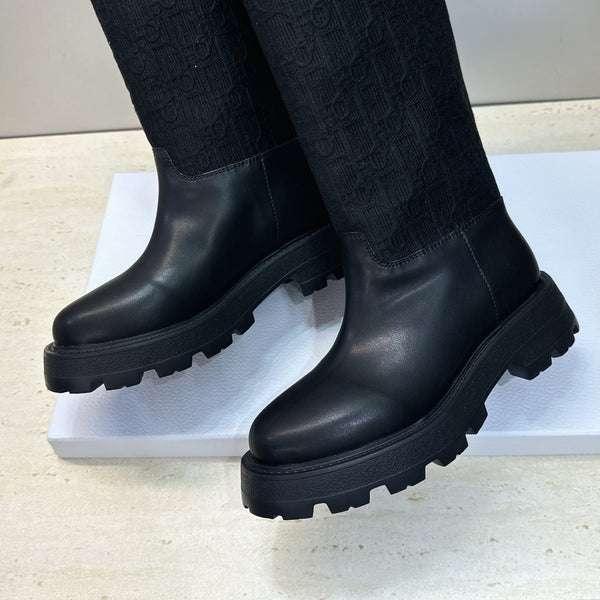 CD 26s Knee High Boots 3cm Black Oblique Canvas Leather 118454