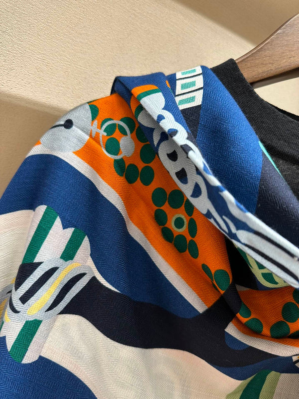 Square Scarf 140 CM Green Mix Blue Colorful Silk