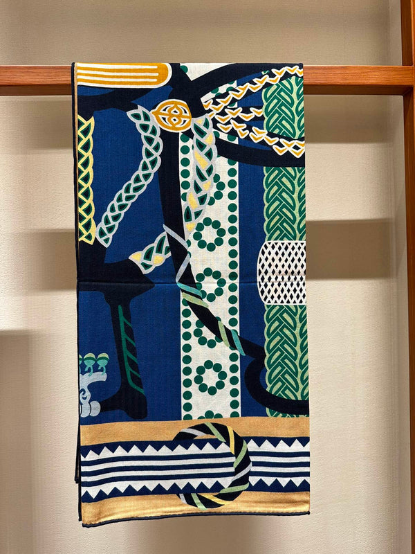 Fantaisie d'Etriers Scarf 140 CM Green Mix Blue Colorful Silk