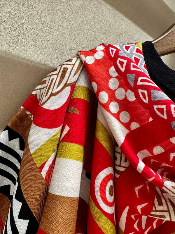 Fantaisie d'Etriers Scarf 140 CM Red Colorful Silk