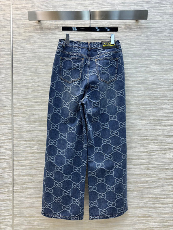 Gucci 2025 Logo Jacquard Straight Jeans Blue Cotton