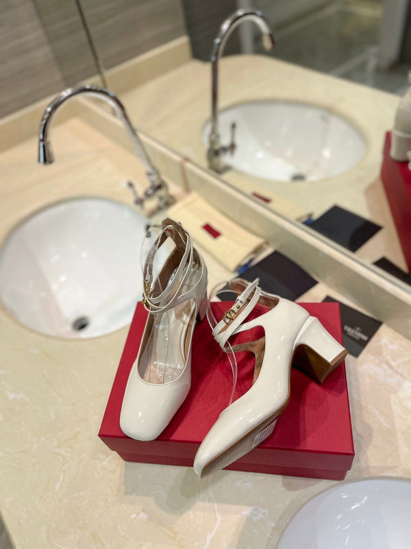 VLTN 26s VLogo Block Heels White Patent Leather 985375