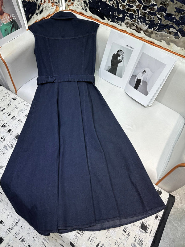 CD 25 Denim Sleeveless Dress Navy Blue and Blue Cotton