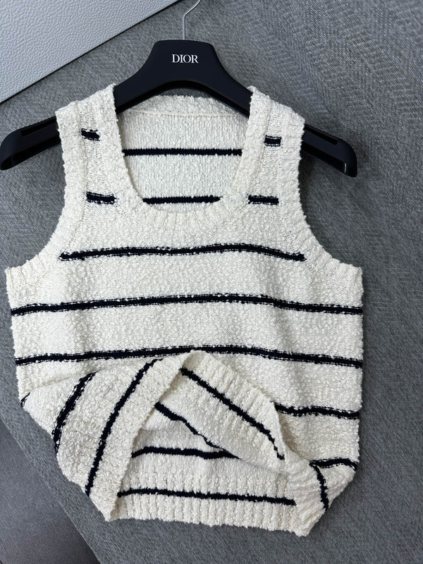 CD Marinière Twinset Striped Vest Black White Cotton Wool 345340