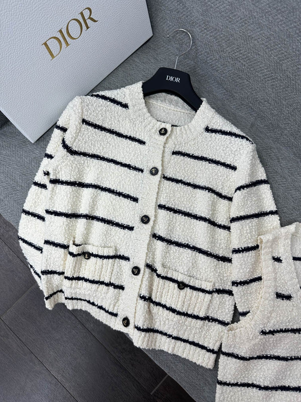 CD Marinière Twinset Cardigan Black White Cotton Wool 345341