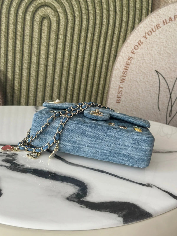 CC 2026 Coco Cuba Charms Flap Bag Canvas Denim Leather