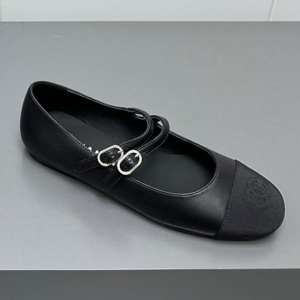 mary jane double strap black grosgrain calfskin