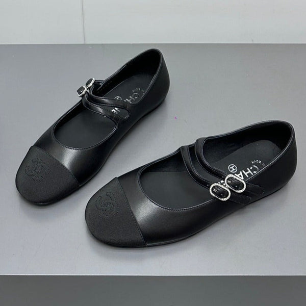mary jane double strap black grosgrain calfskin