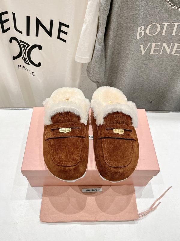 Miu Mule Wool Lining Caramel Brown Suede