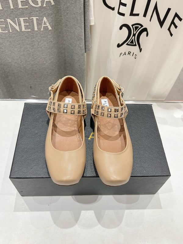 Alaila Biker Ballet Flats In Beige Cowhide 911448