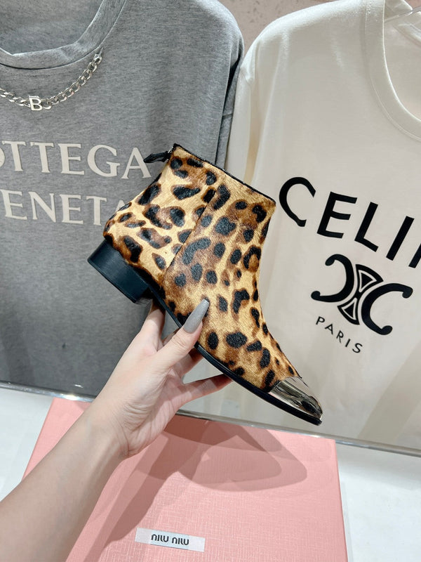 Miu Ankle Boots Leopard Skin Brown Background Sheepskin