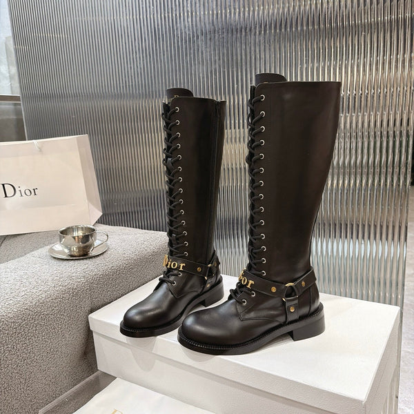 CD 26s Lace-Up Knee-High Boots Black Calfskin 924104