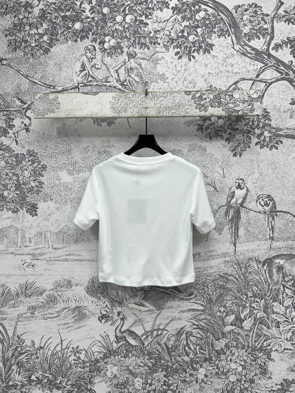 LV 25 Dusk Printed Patch Short-sleeved T-shirt White Cotton