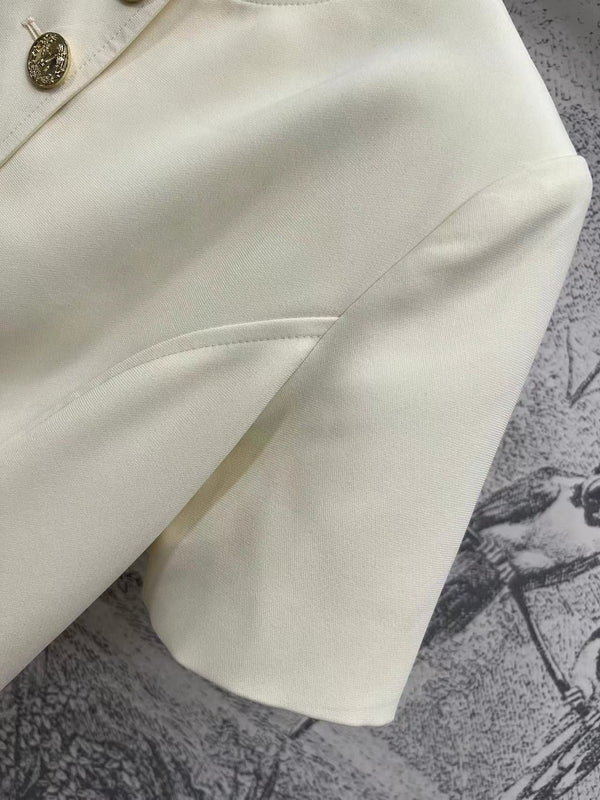 LV 25 Round-Neck Logo Metal Buttoned Dress White Poliester