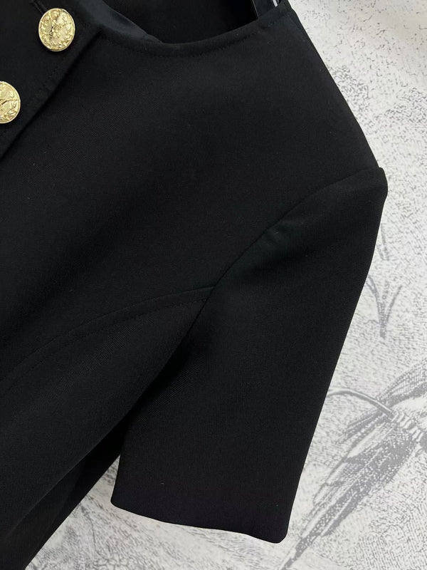 LV 25 Round-Neck Logo Metal Buttoned Dress Black Poliester