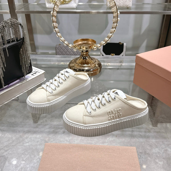 Miu 25C Sneaker Mules Ivory Demin Fabric 235317