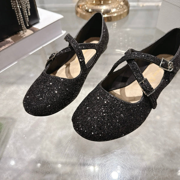 CD 26 Ballet Flats Black Leather With Sequins 592215