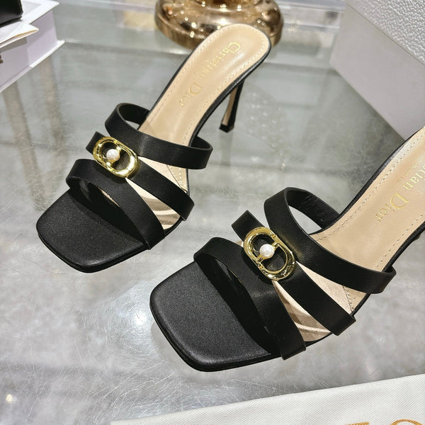 CD 26 High-Heeled Sandals 75mm Black Beige Leather 592255