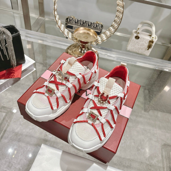 Roger Vivier Zag Sneakers White Red Lace Lambskin 679800