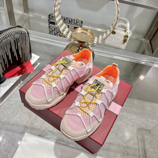 Roger Vivier Zag Sneakers Pink Lace Lambskin 679801